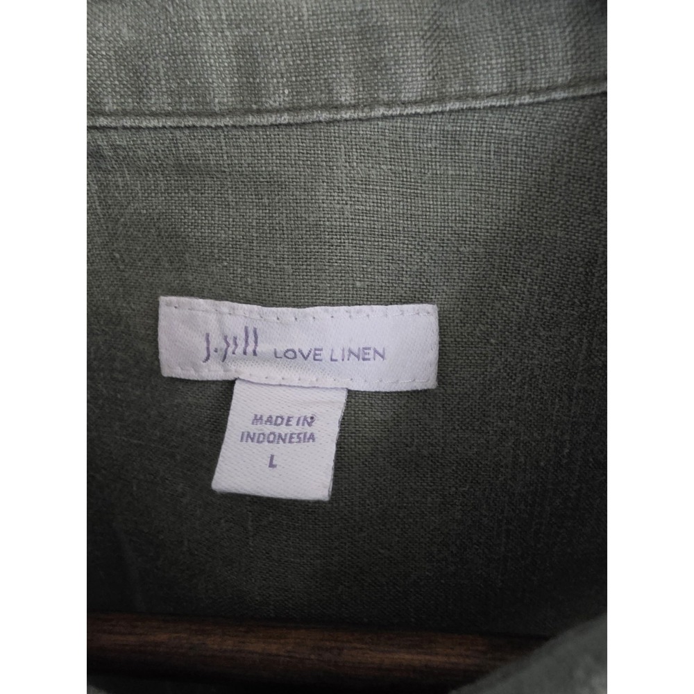 J.Jill Love Linen Button Up Shirt 100% Linen Olive Green Long Sleeve L - Picture 3 of 5